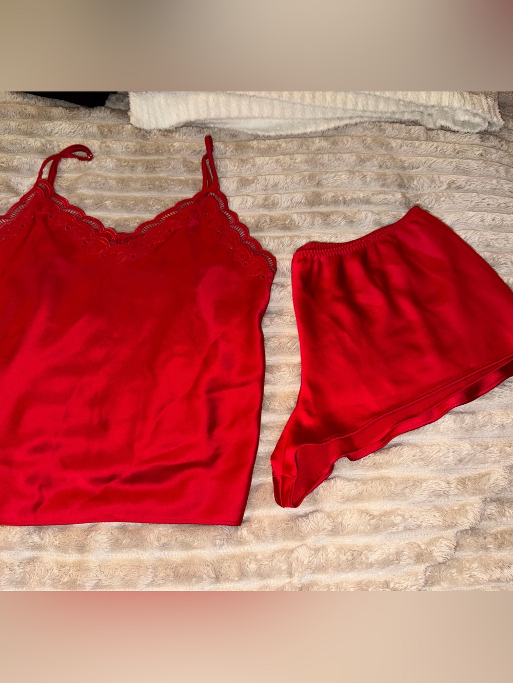 Red Lace-Trim Camisole & Shorts Sleep Set - Women Victoria Secret Size Large